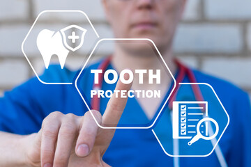 Concept of tooth protection concept. Teeth anti-caries protect. Dental clinic. Oral care service.