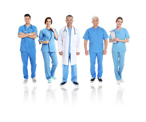 Obraz premium Collage with photos of doctors on white background