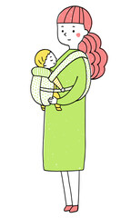 赤ちゃんを抱っこ紐で抱っこする女性