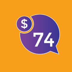 74 dollar price tag. Price $74 USD dollar only Sticker sale promotion Design. shop now button for Business or shopping promotion
