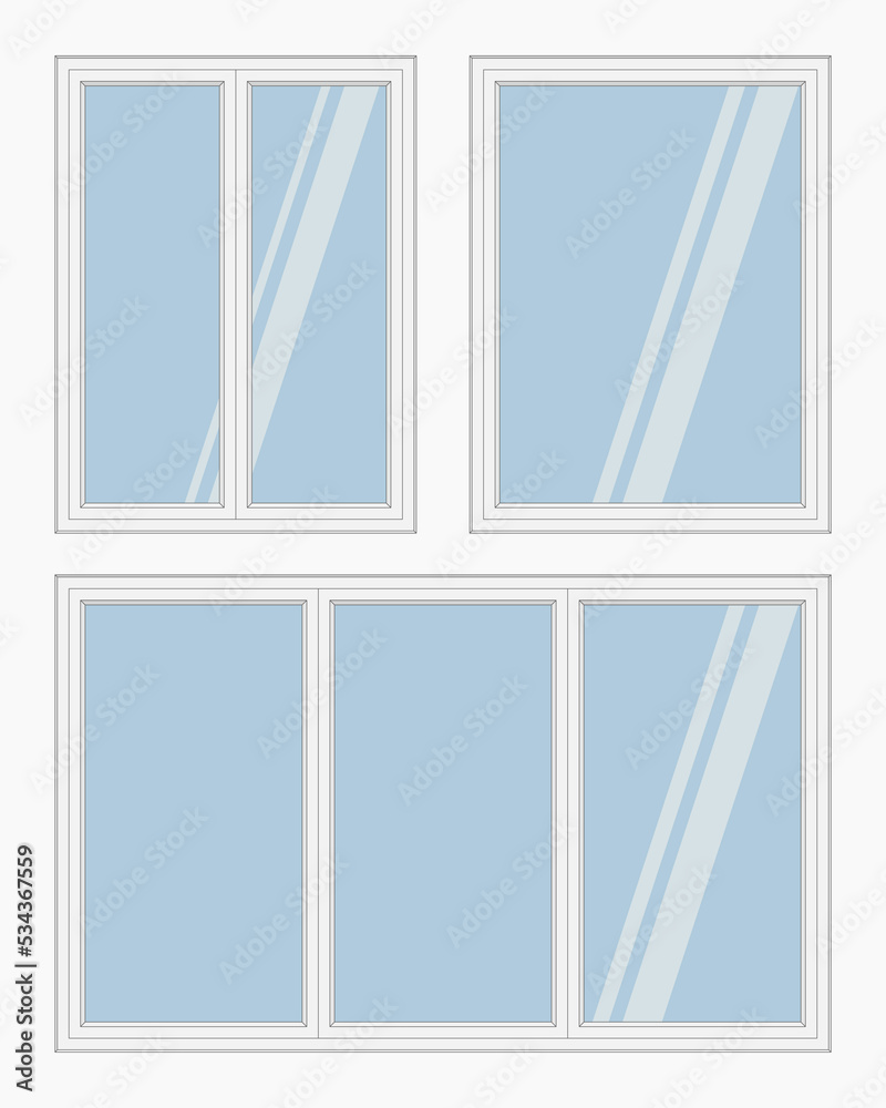 Wall mural apartment white window frames set isolated vector flat illustration