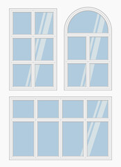 apartment white window frames set isolated vector flat illustration