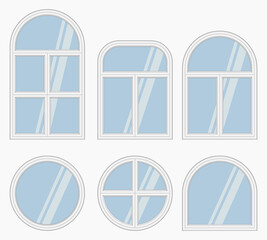 apartment white round window frames set isolated vector flat illustration