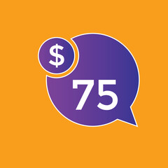 $75 USD Dollar Month sale promotion Banner. Special offer, 75 dollar month price tag, shop now button. Business or shopping promotion marketing concept
