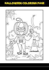Halloween coloring page for kids. Line art coloring page design for kids.