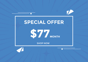 77 dollar price tag. Price $77 USD dollar only Sticker sale promotion Design. shop now button for Business or shopping promotion
