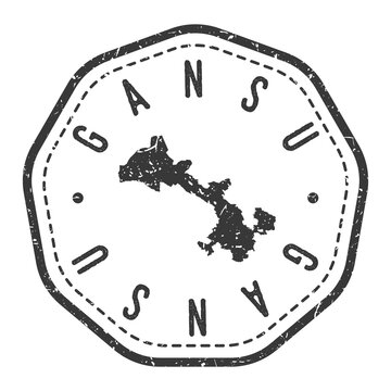 Gansu, China Map Stamp Retro Postmark. Silhouette Postal Passport. Seal Round Vector Icon. Badge Vintage Postage Design.
