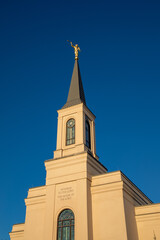 church steeple against blue sky