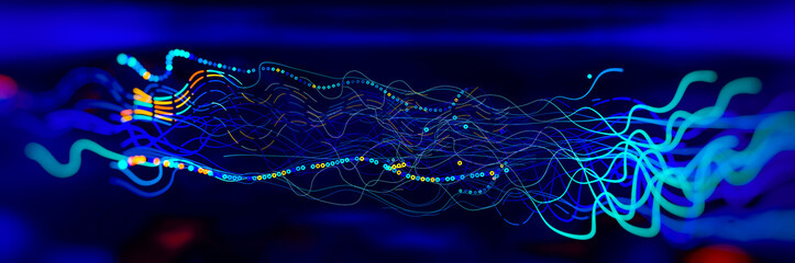 Futuristic hi-tech banner. Data Science abstract technological background in vibrant colors with blured waves.