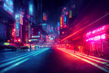 Fototapeta na wymiar Nighttime cyberpunk city illustration