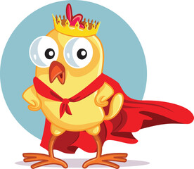 Chicken Wearing a King Crown and Red Mantle Vector Mascot. Noble chick being the future king of the farmyard
