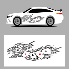 poker card flame decal stripes. sticker car decal. flame and poker design