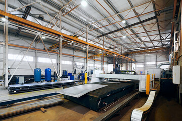 Metal sheets processing workshop with modern equipment