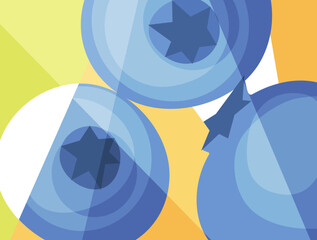 Abstract fruit design in flat cut out style. Close up view of ripe blueberries. Vector illustration.