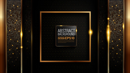 black gold background with golden square in the center of the picture,  luxury image abstract, overlap layer shadow gradients space composition, 3840 x 2160 monitor size for banner, template design