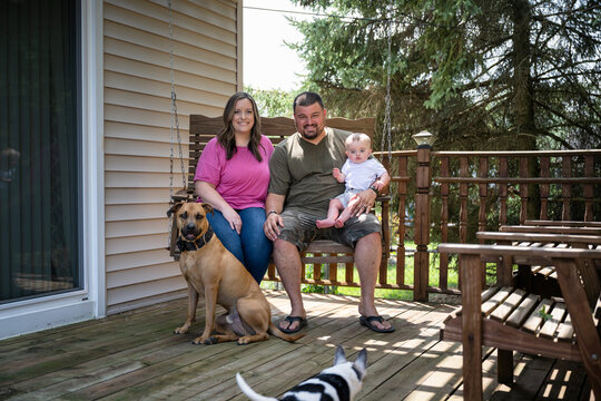Marine veteran with service dog and family living life.