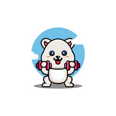 Cute polar lifting dumbbell cartoon vector illustration