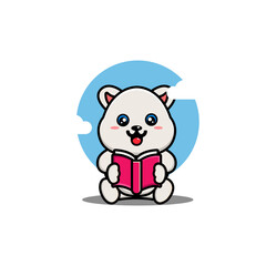 Cute polar reading book cartoon vector illustration