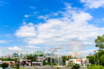 遊園地・行楽地風景「ジェットコースター」三井グリーンランド Amusement park / resort scenery "Roller coaster" Mitsui Greenland 日本(夏)2022年撮影 Japan (Summer) Taken in 2022 九州・熊本県荒尾市 Arao City, Kumamoto Prefecture, Kyushu © KOROKICHIKUN