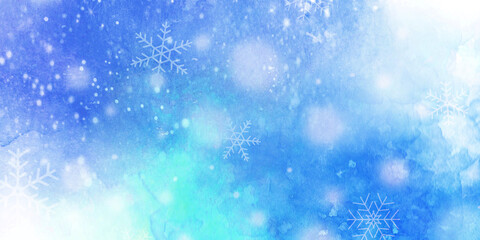 冬をイメージした水彩背景と雪の結晶のイラスト　Watercolor background and snowflake illustration inspired by winter