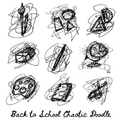 Monochrome Back to School Hand Drawing Chaotic Lines Doodle