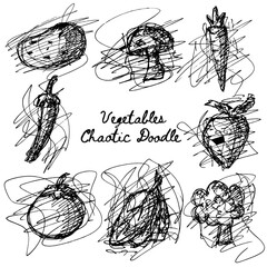 Monochrome Vegetables Hand Drawing Chaotic Doodle