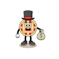 apple pie mascot illustration rich man holding a money sack