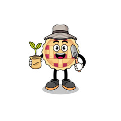Illustration of apple pie cartoon holding a plant seed