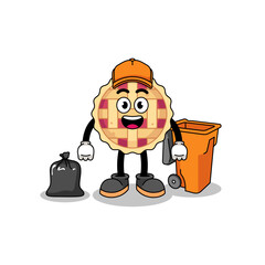 Illustration of apple pie cartoon as a garbage collector