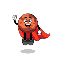 mars planet cartoon with flying superhero