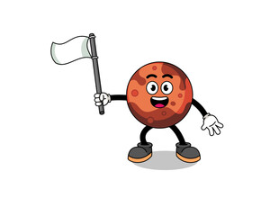 Cartoon Illustration of mars planet holding a white flag
