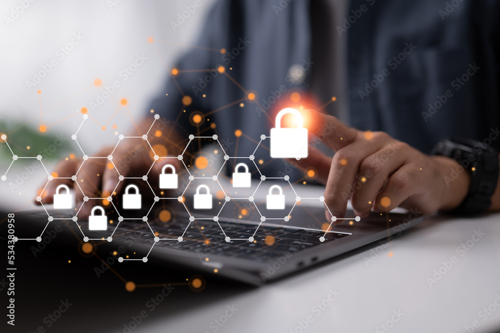 Poster Internet safety and the idea of personal data privacy. Prevent hacker attacks on your network and keep important data safe.