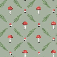  Autumn Mushrooms seamless pattern -  Vector illustration 