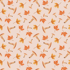  Autumn Mushrooms seamless pattern -  Vector illustration 