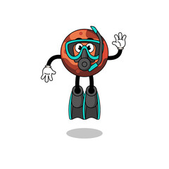 Character cartoon of mars planet as a diver