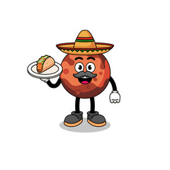 Character cartoon of mars planet as a mexican chef