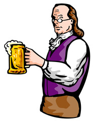 illustration of a Benjamin Franklin or noble aristocratic gentleman holding mug of beer