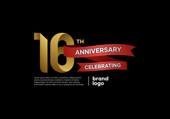 16 years anniversary logo with gold and red emblem on black background