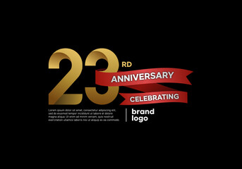 23 years anniversary logo with gold and red emblem on black background