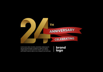 24 years anniversary logo with gold and red emblem on black background