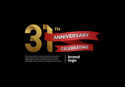 31 years anniversary logo with gold and red emblem on black background