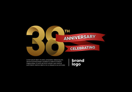 38 years anniversary logo with gold and red emblem on black background