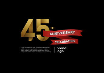 45 years anniversary logo with gold and red emblem on black background