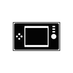 Fototapeta premium Vintage portable game console icon in black flat glyph, filled style isolated on white background