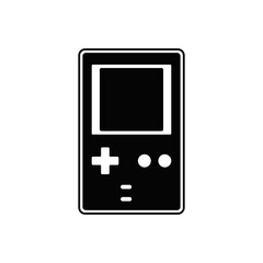 Vintage portable game console icon in black flat glyph, filled style isolated on white background