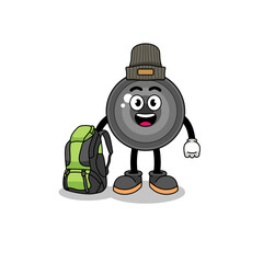 Illustration of camera lens mascot as a hiker