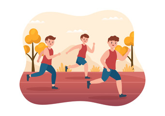 Running Racing Template Hand Drawn Cartoon Flat Illustration People Jogging for Long Distance Run Marathon Tournament Sport