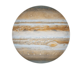 Jupiter is the largest planet in the solar system. Showing great red spot. White background isolated. © Josh