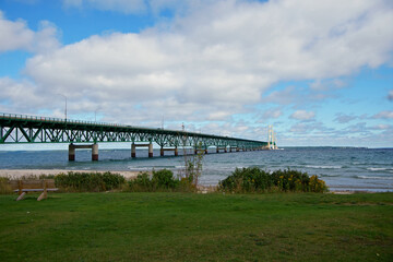 Mackinaw bridge over Lake Superior and Lake Huron