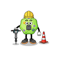 Character cartoon of amoeba working on road construction